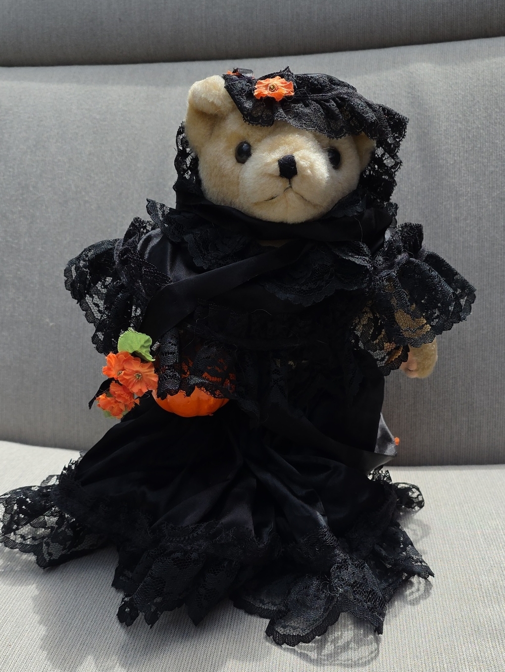 Plush Bear Halloween Costume in Black with Orange Accents